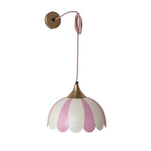 MAG- Enameled Metal Scalloped Striped Pink & White Pendant Lamp, 6' Fabric Cord